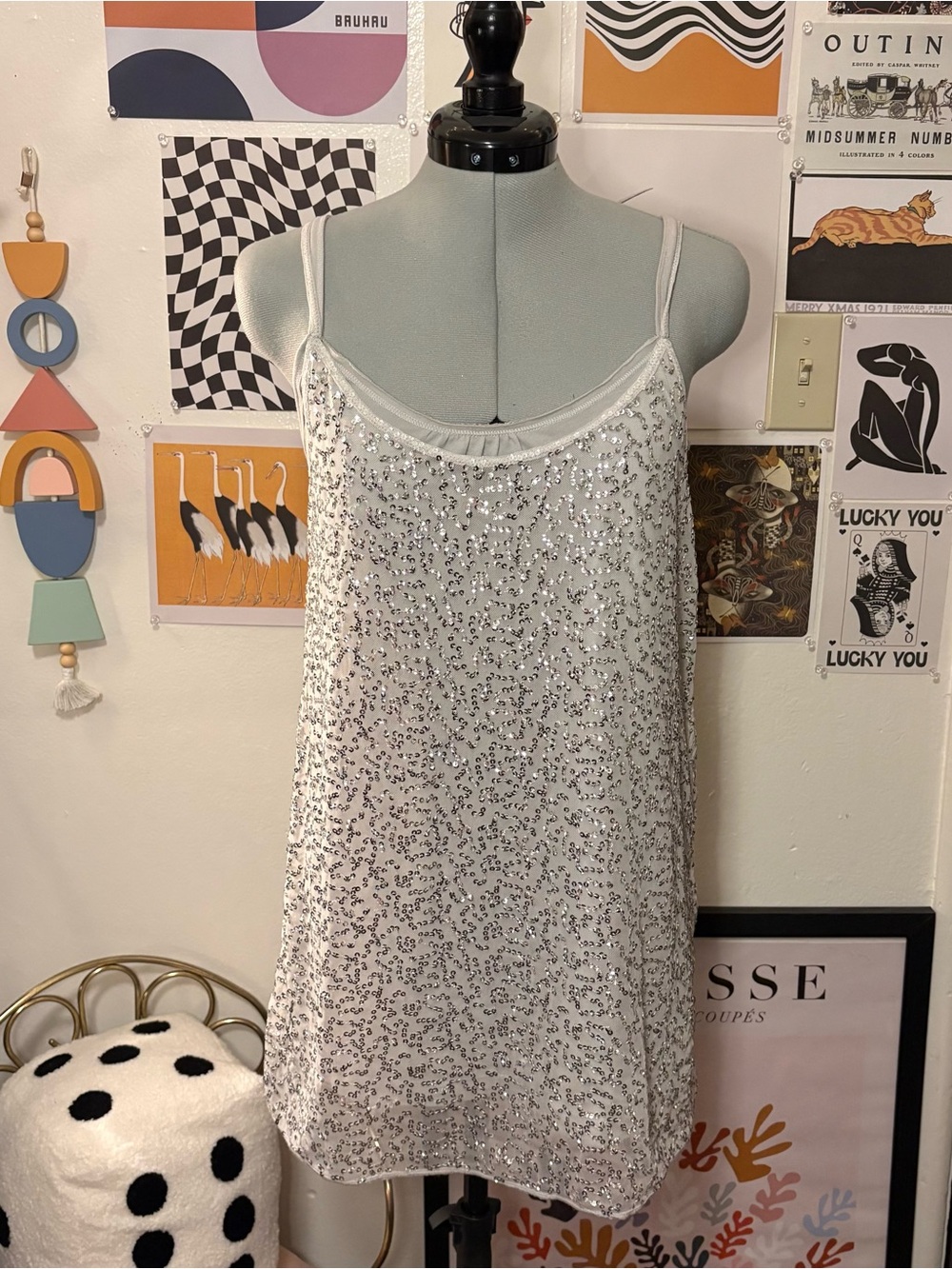 Abercrombie & Fitch Silver Sequin Mini Dress Size L